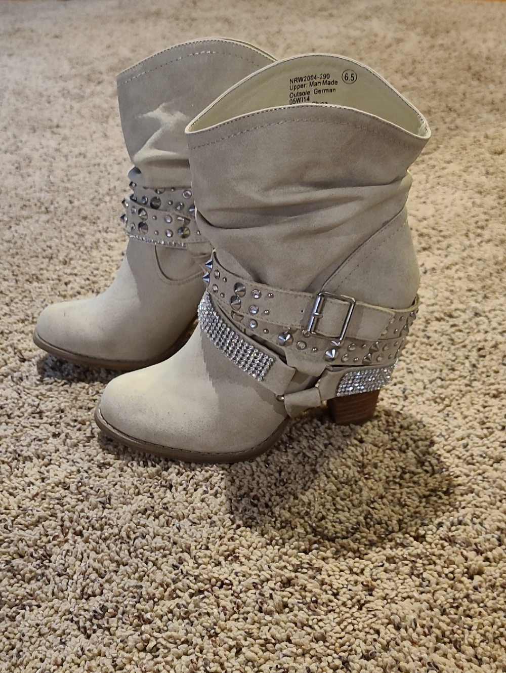 Not Rated Beige Studded Ankle Boots with Rhinestone Straps